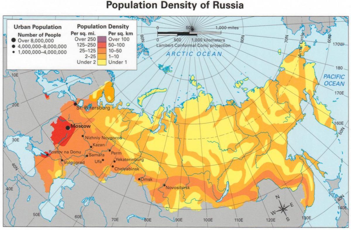 Mapa de densidad de Rusia