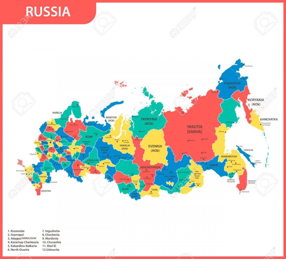 El mapa de los contornos de Rusia