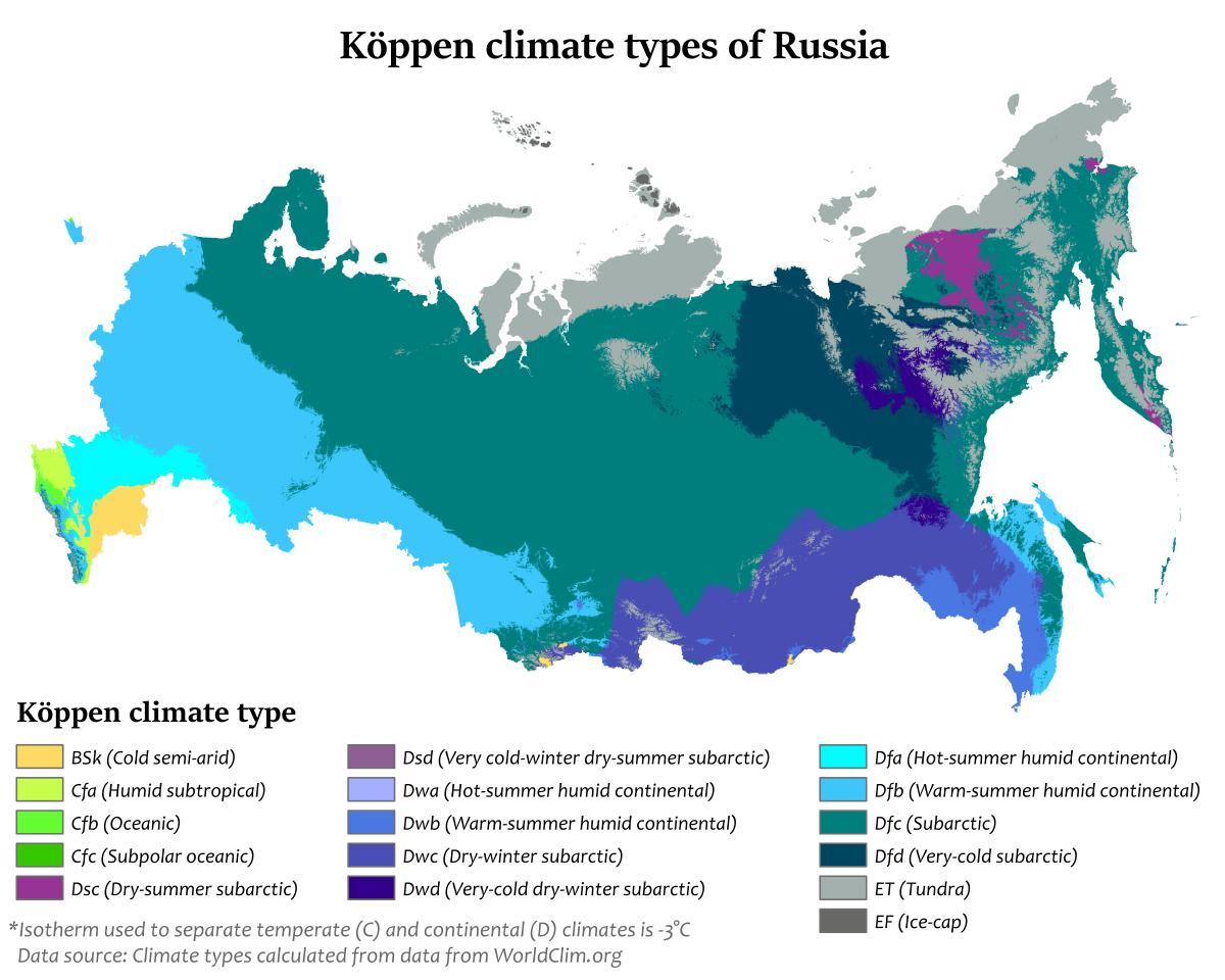 Mapa de temperatura de Rusia