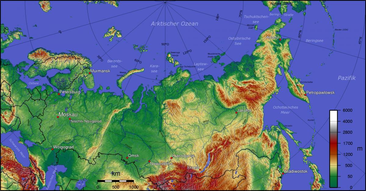Mapa topográfico de Rusia